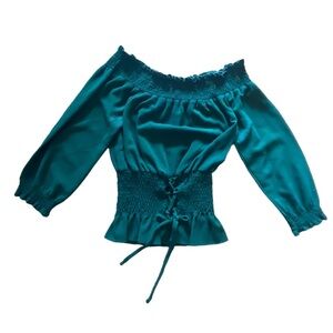 {Fashion House} off shoulder Lace up back 3/4 sleeve blouse